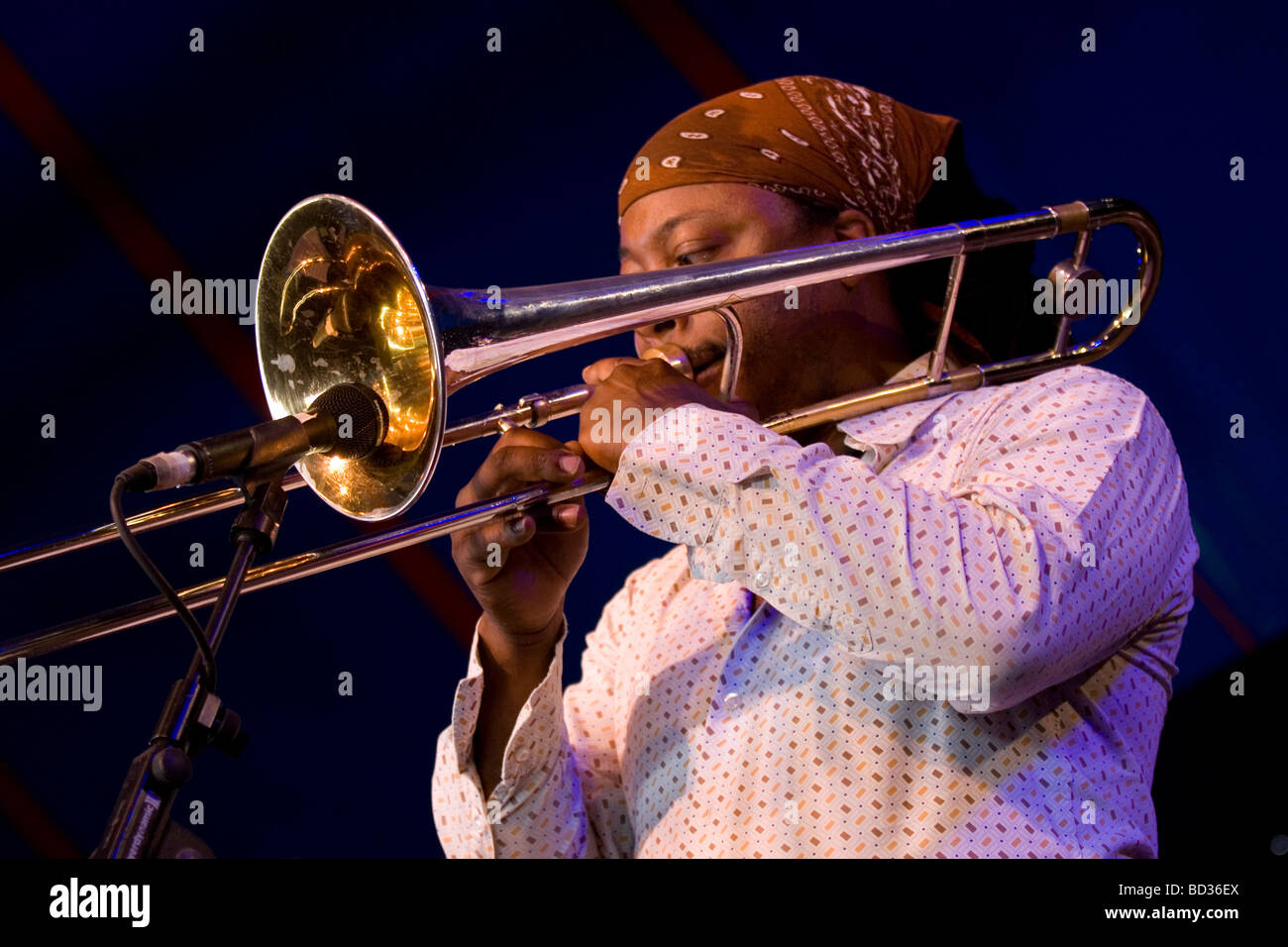 A trombone player at the Ealing Jazz Festival 2009. Stock Photo