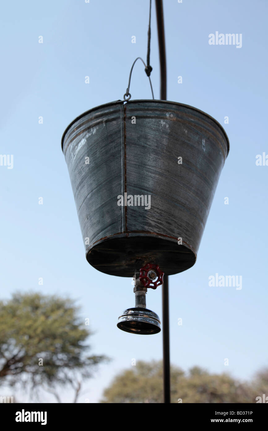 Bucket shower used by tourists on luxury mobile tented safaris in