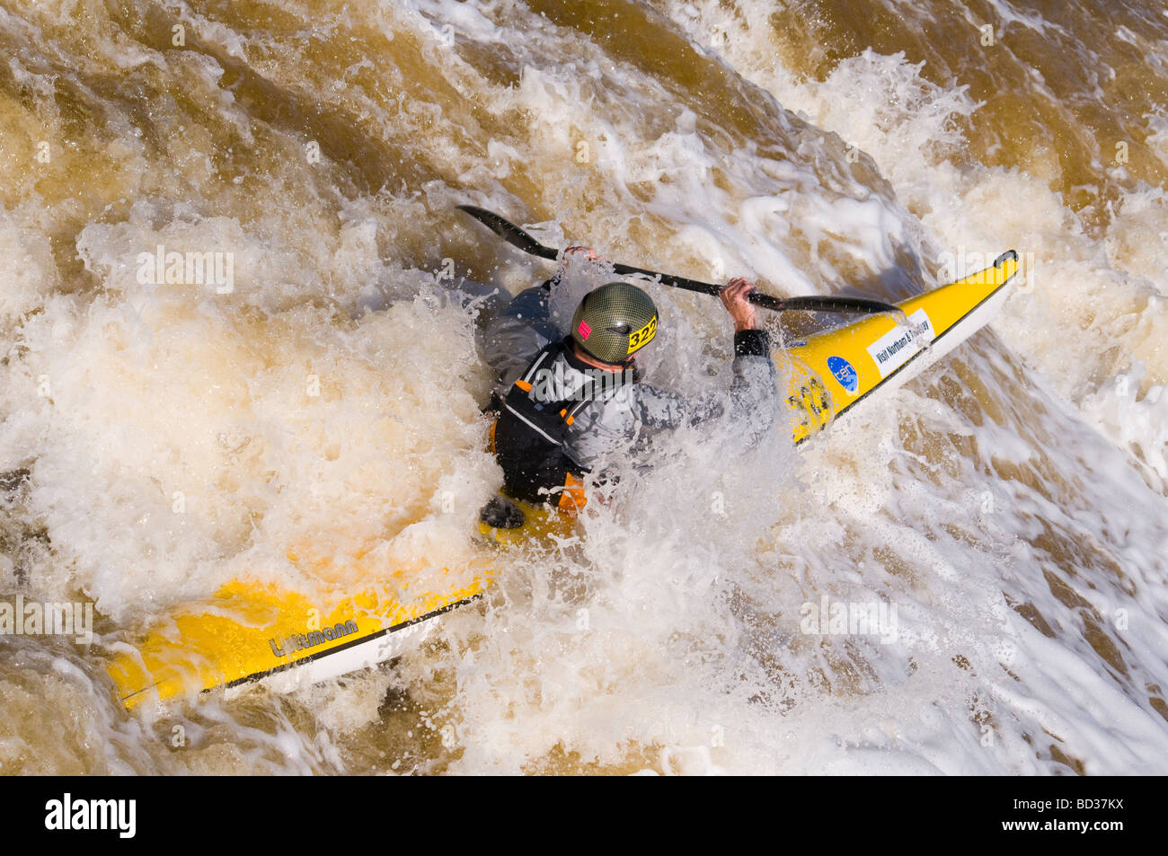 Kayaker shooting Bells Rapids in the annual West Australian whitewater classic the Avon Descent  Stock Photo