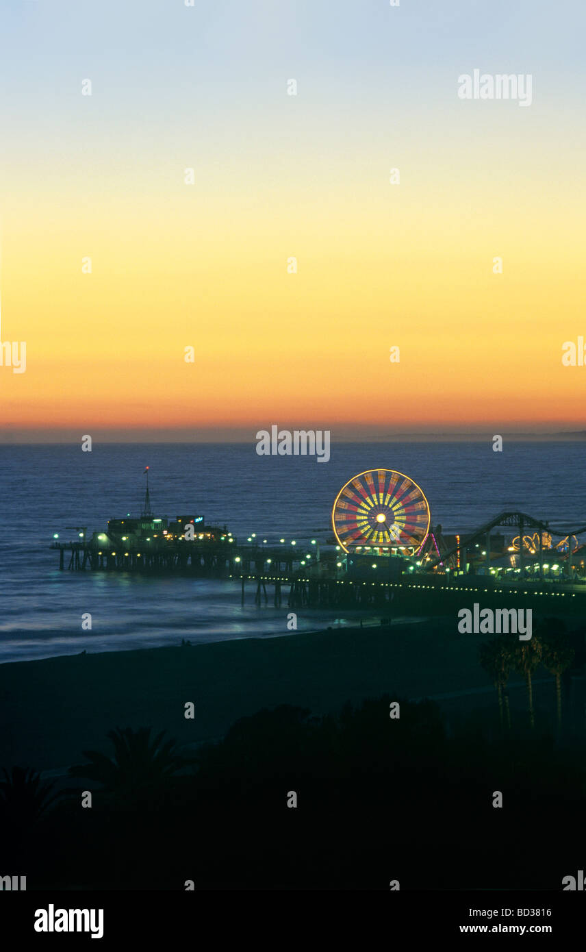 The Santa Monica Pier at sunset Stock Photo