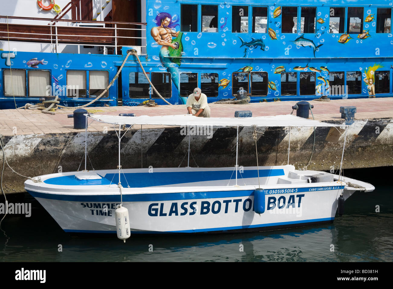 Glass Bottom Boat in Marina Cabo San Lucas Baja California Mexico Stock