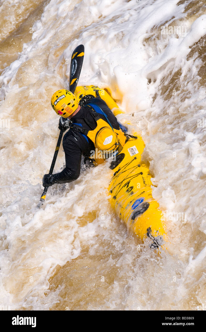 Kayaker shooting Bells Rapids in the annual West Australian whitewater classic the Avon Descent Stock Photo