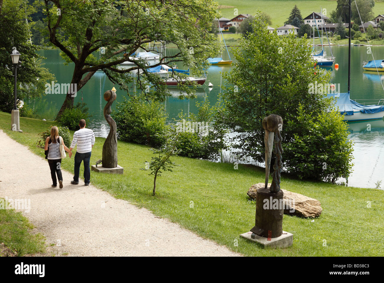 Mattsee Lake promenade, Flachgau, Salzburger Land, Land Salzburg, Austria, Europe Stock Photo