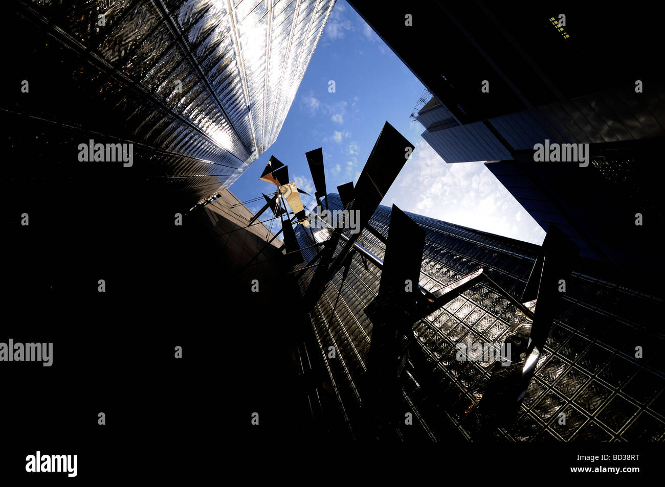 Upward view of Maison Hermes building Architect Renzo Piano in Ginza