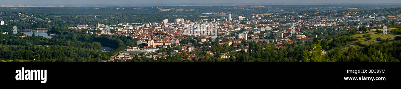 An aerial panoramic view of the spa town of Vichy in summer (Allier - France).  Vue panoramique de la ville de Vichy. Stock Photo