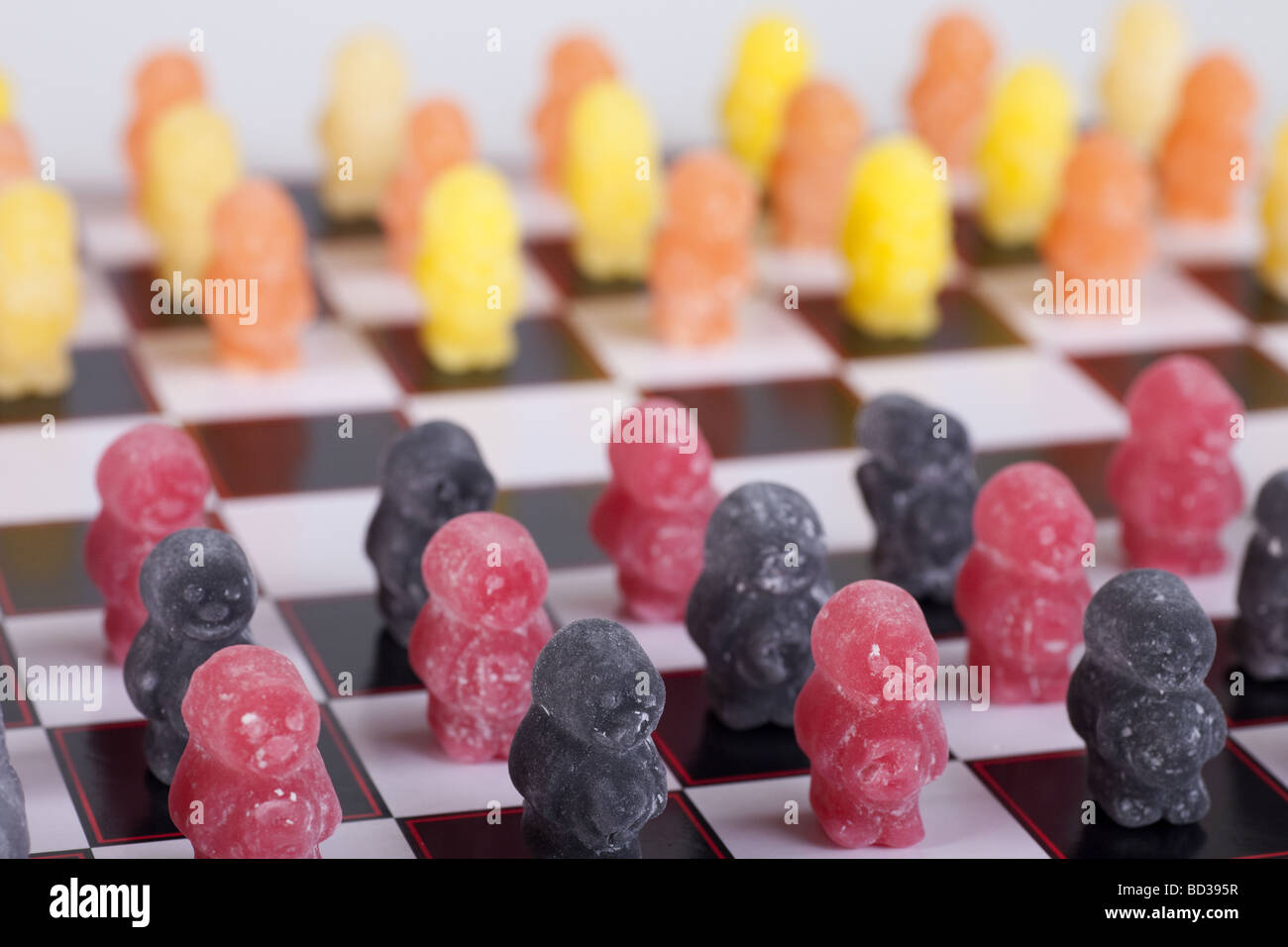 jelly baby sweets on a game board Stock Photo