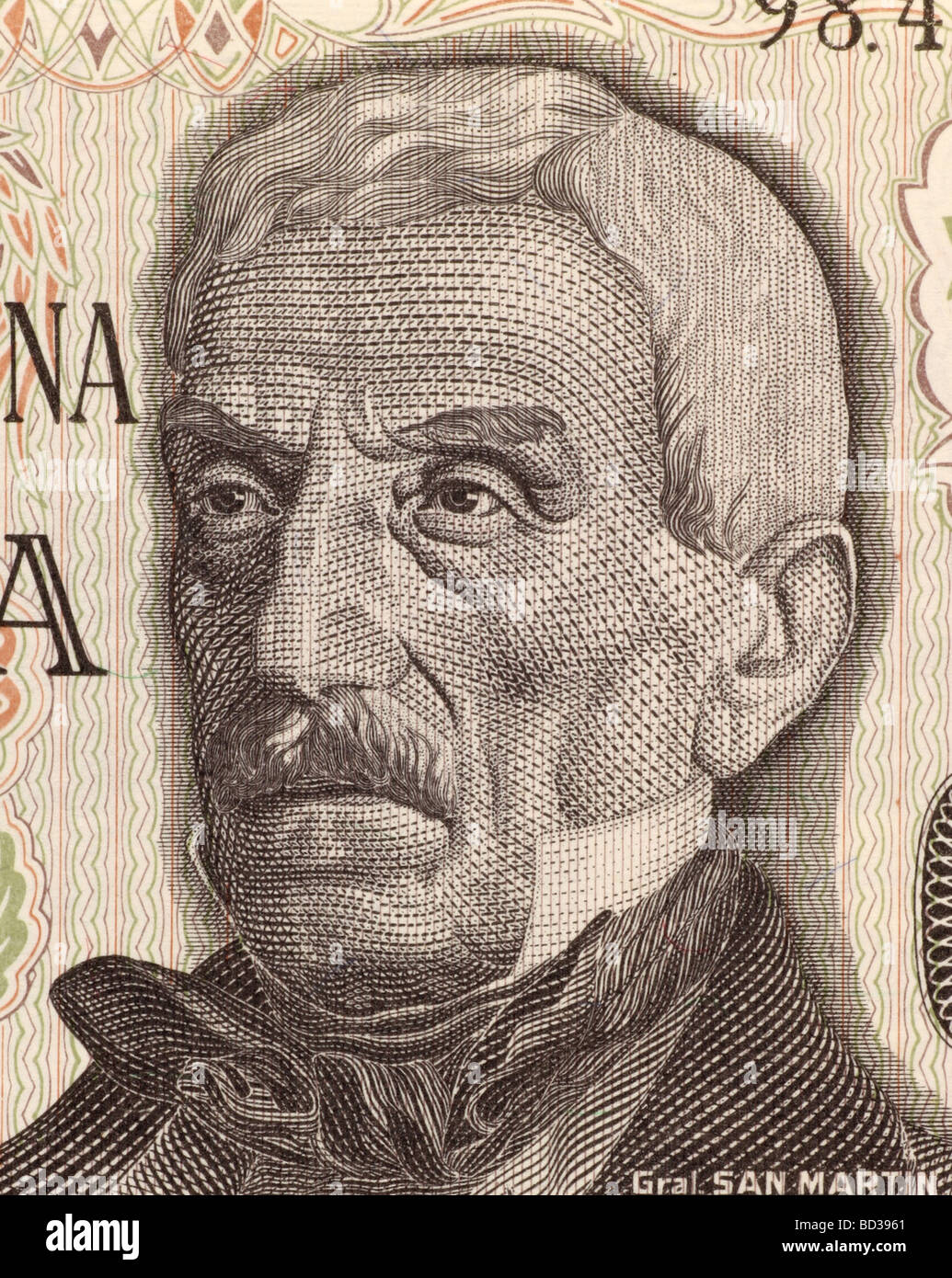 Jose de San Martin on 50 Pesos 1976 Banknote from Argentina Stock Photo