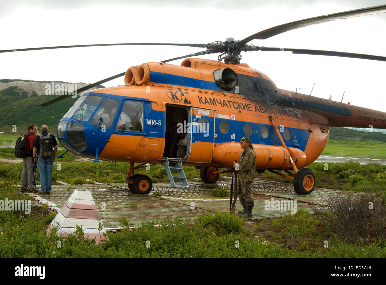 MI-8 helicopter in Nalychevo Nature Park , Kamchatka , Russia Stock Photo