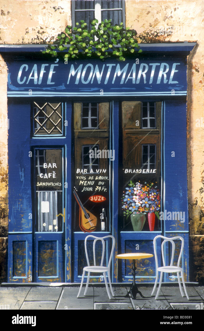 painting of typical local shop in Paris,France,on sale in 