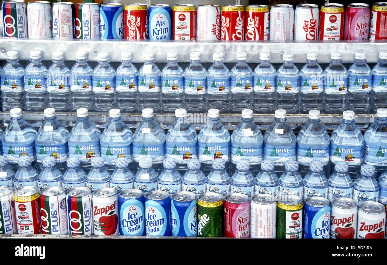 thirst quenching,display of soft drinks and mineral water in Singapore