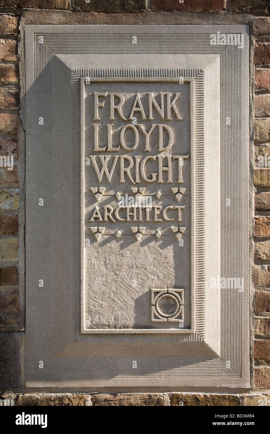 Sign at Frank Lloyd Wright home and studio Oak Park Illinois Stock Photo