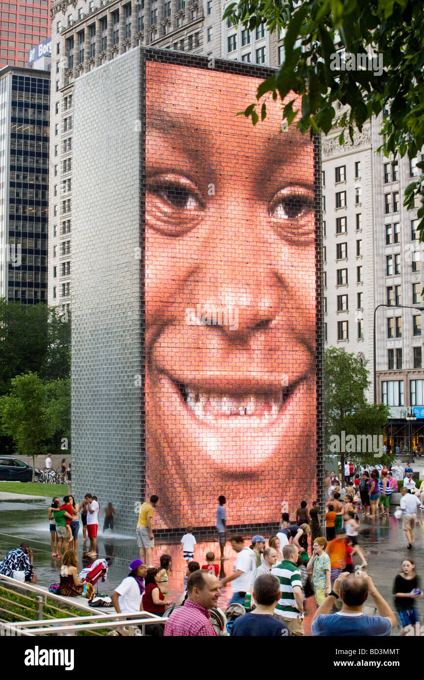 Crown Fountain in Millennium Park has giant video sculptures by Catalan