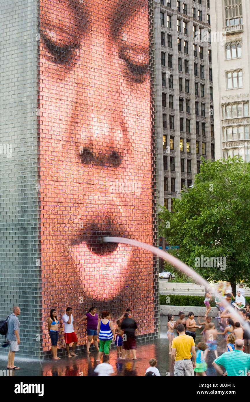 Crown Fountain in Millennium Park has giant video sculptures by Catalan
