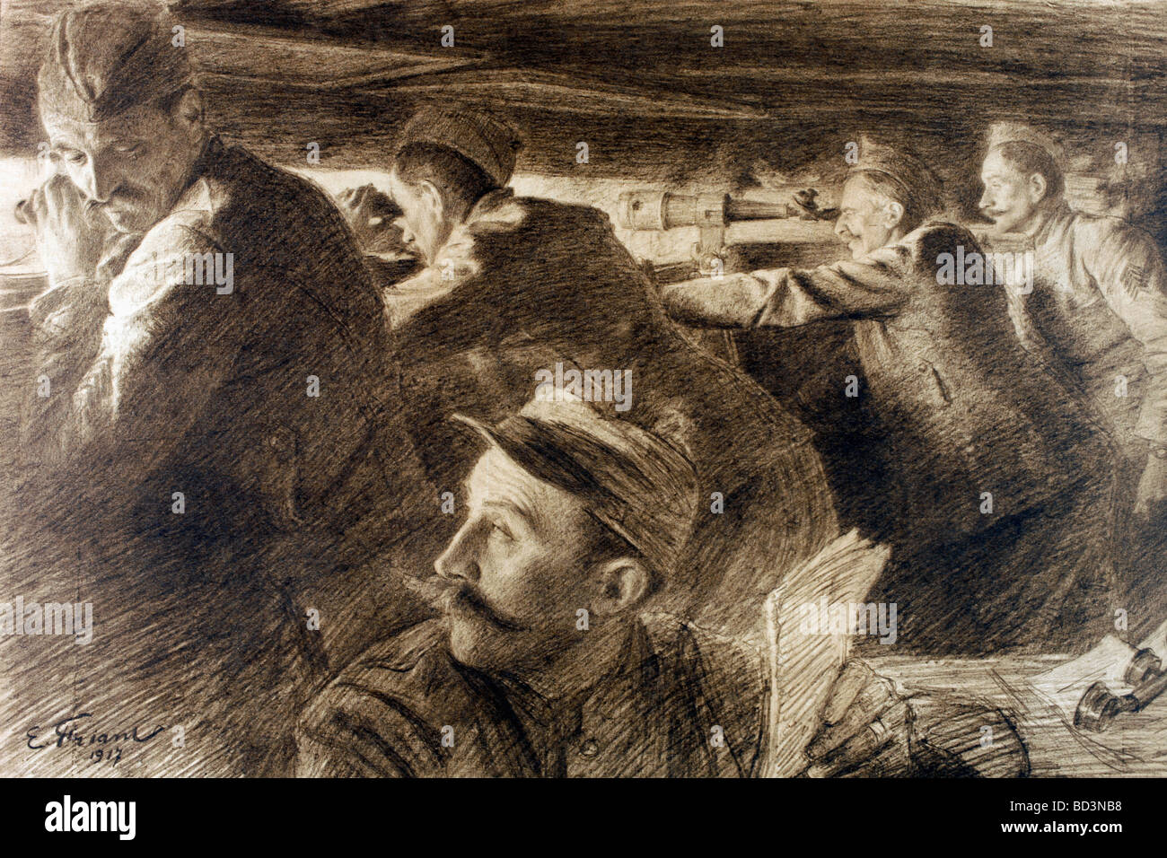 Inside a French army observation post during the First World War. Stock Photo