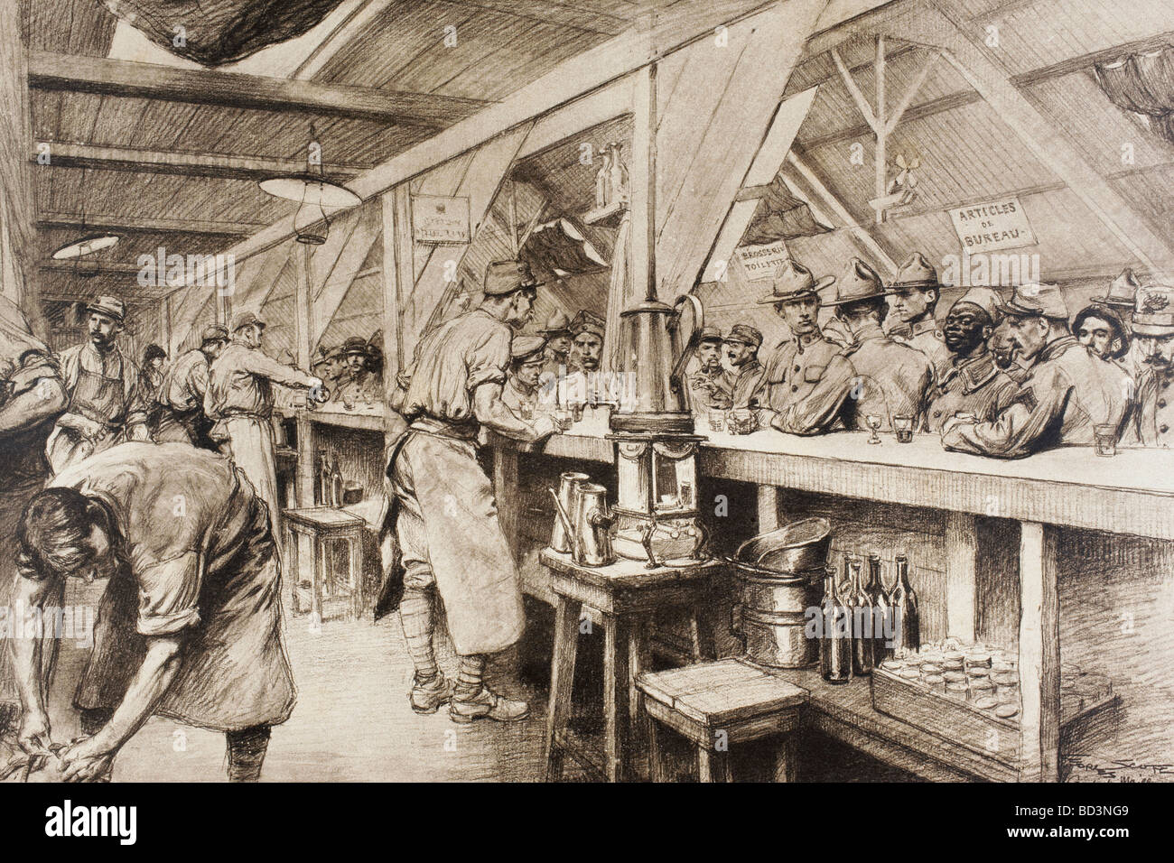 An Allied soldiers canteen in a military camp in France during the First World War. Stock Photo