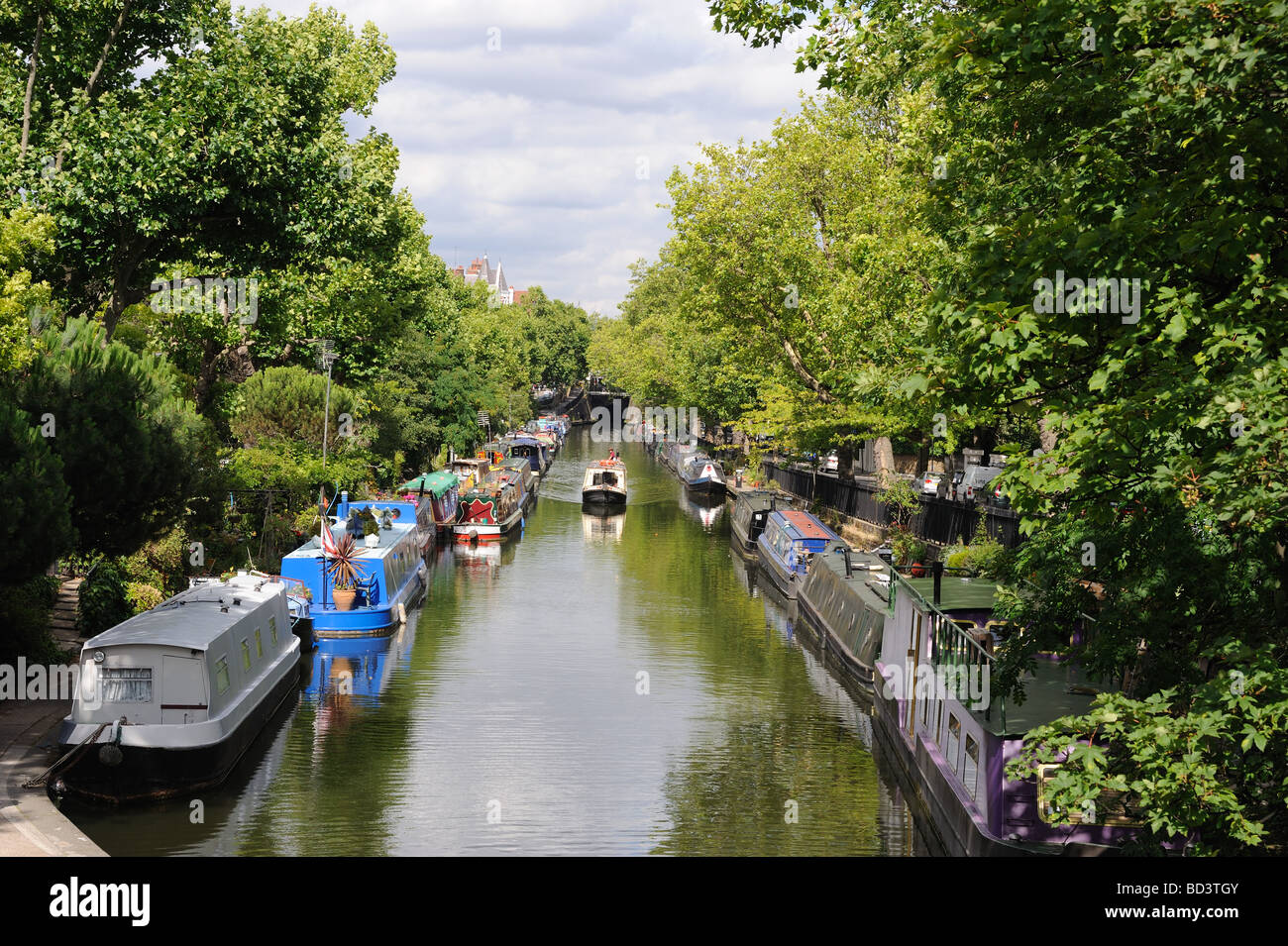 Little Venice London Houseboats and barges moored on the Regent's Canal Stock Photo