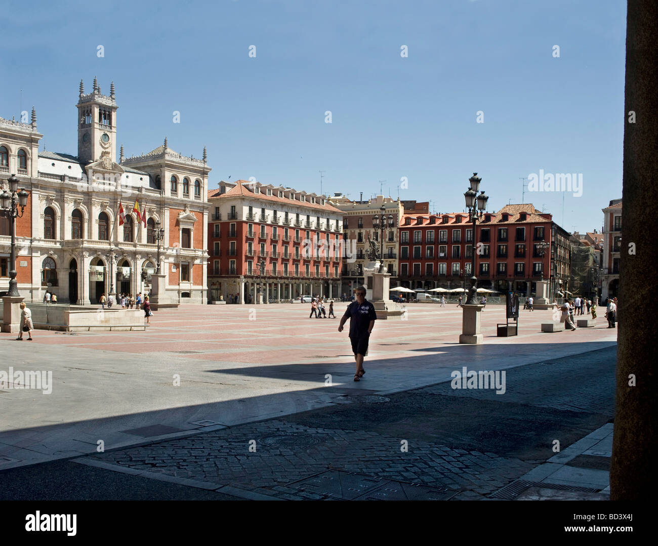 Valladolid, Plaza Mayor with the Ayuntimiento (Town Hall) , left Stock Photo