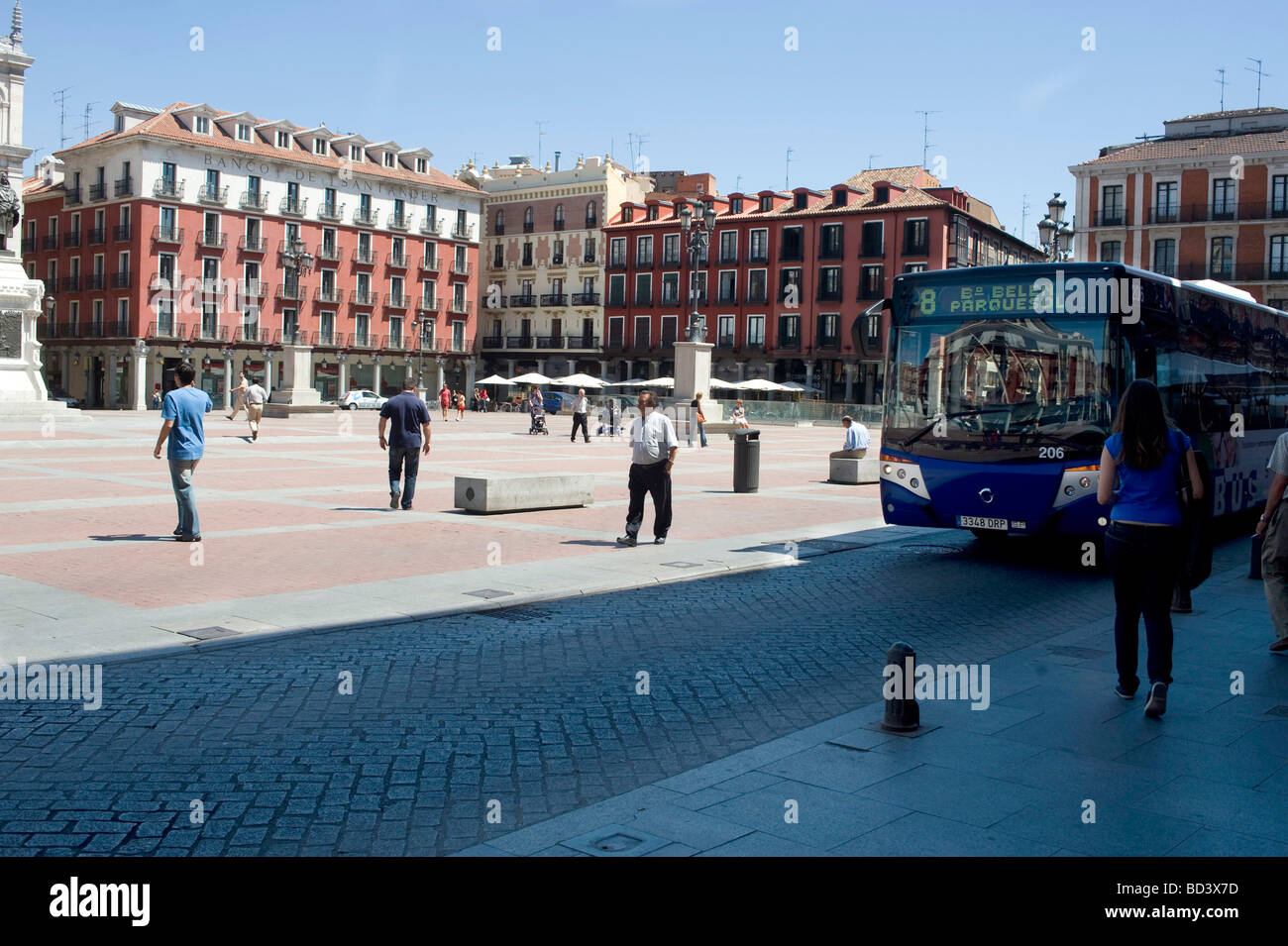 Valladolid, Plaza Mayor with the Ayuntimiento (Town Hall) , left Stock Photo