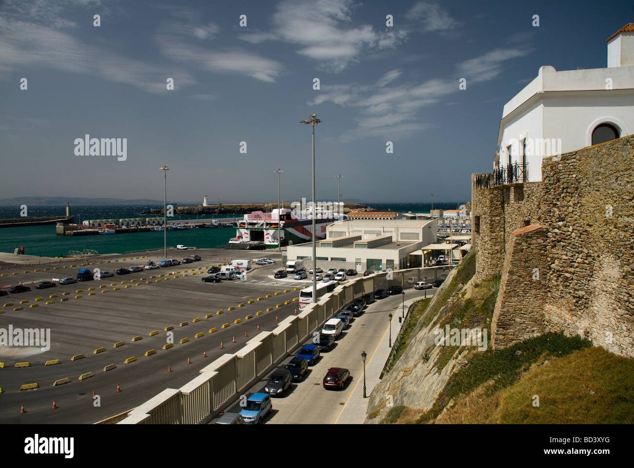 Tarifa City walls and Harbour Stock Photo