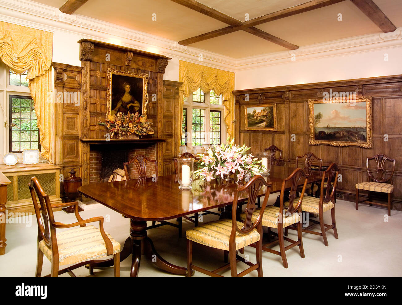 Wood Paneled Dining Room Stock Photo