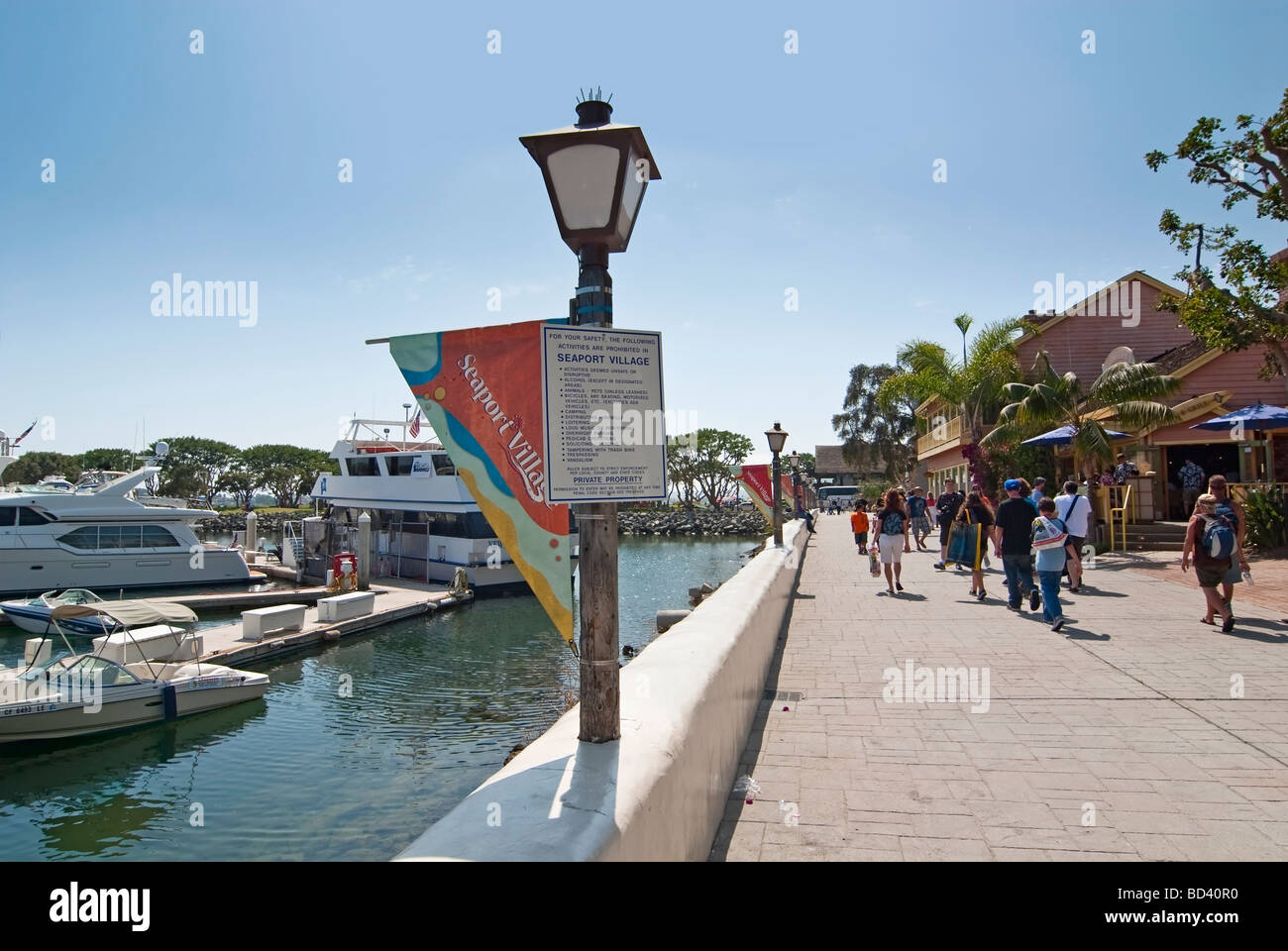 Seaport Village is a shopping and dining complex overlooking the bay in San Diego, California. Stock Photo