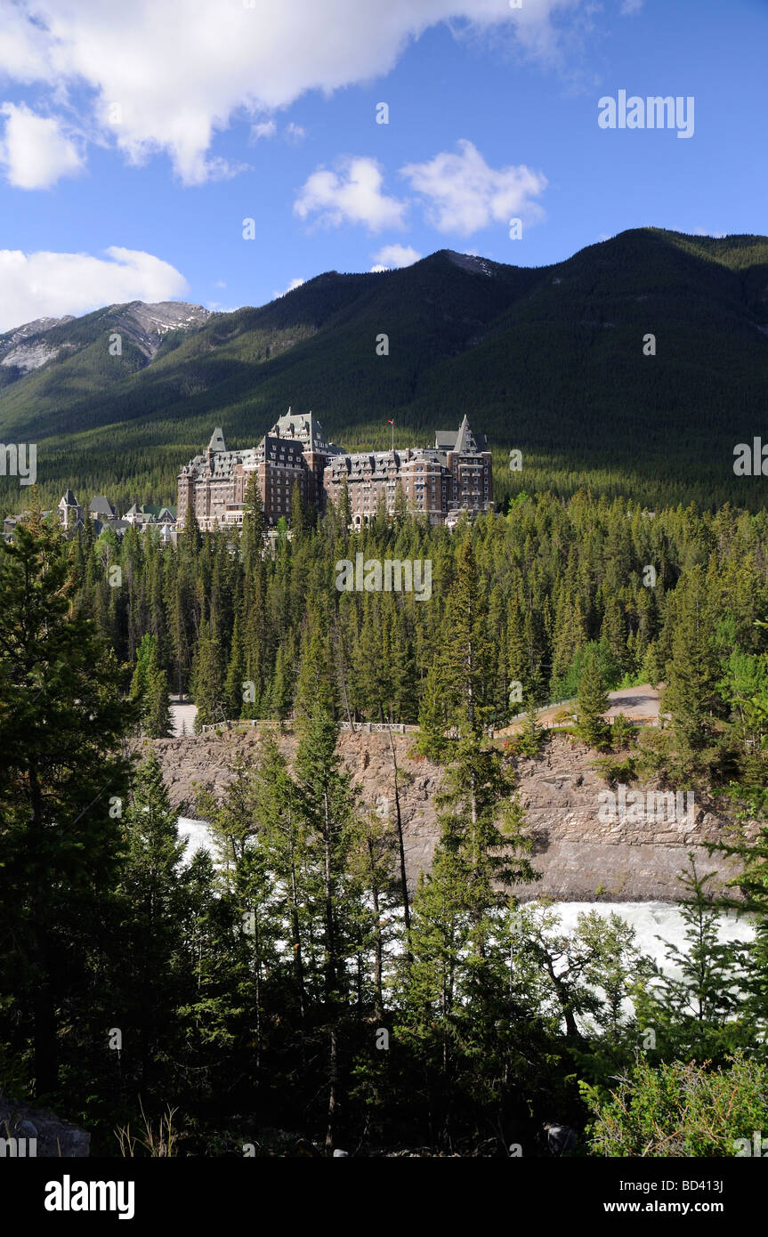 Bow River Falls and the Fairmont Hotel in Banff National Park in ...