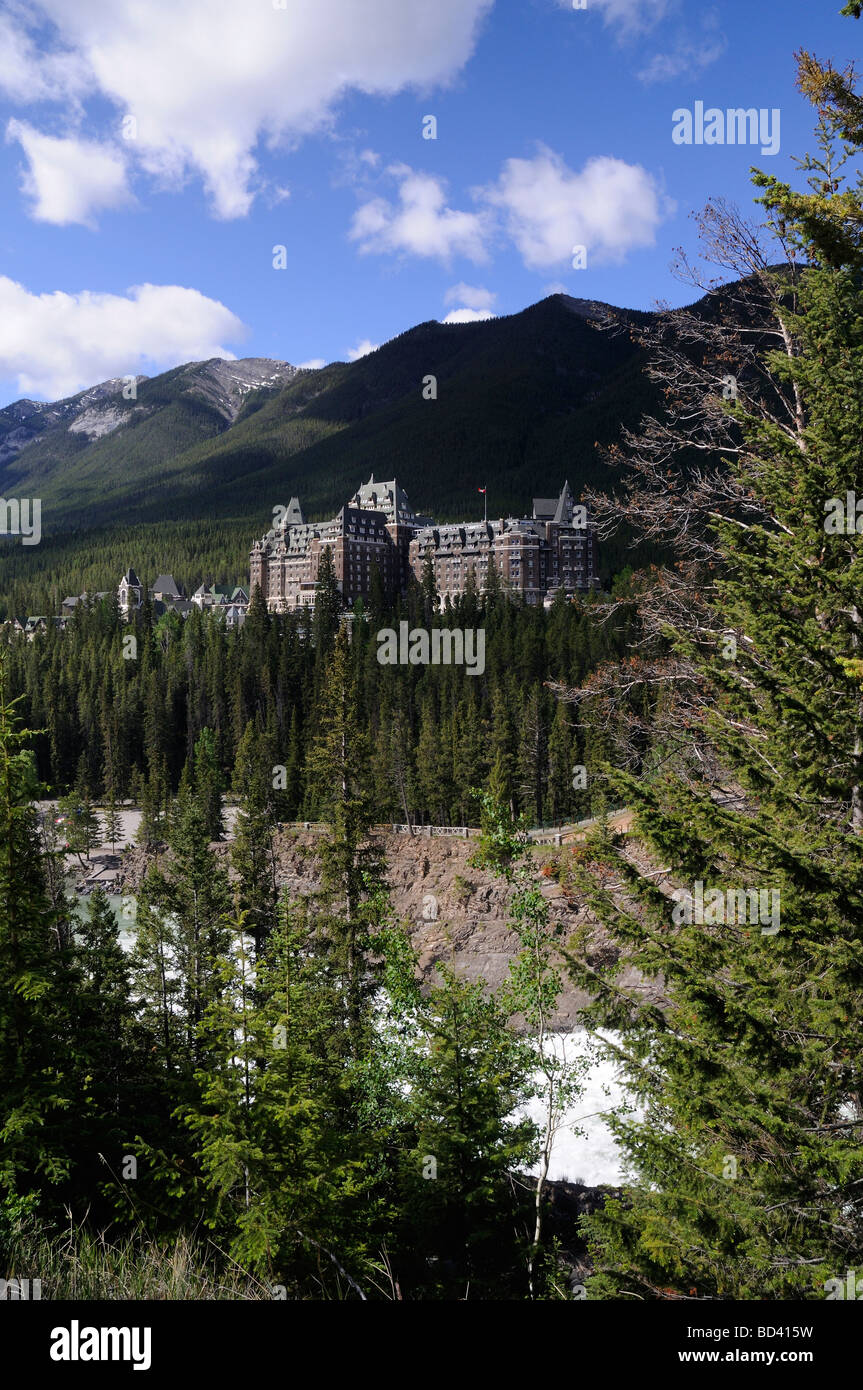 Bow River Falls and the Fairmont Hotel in Banff National Park in ...