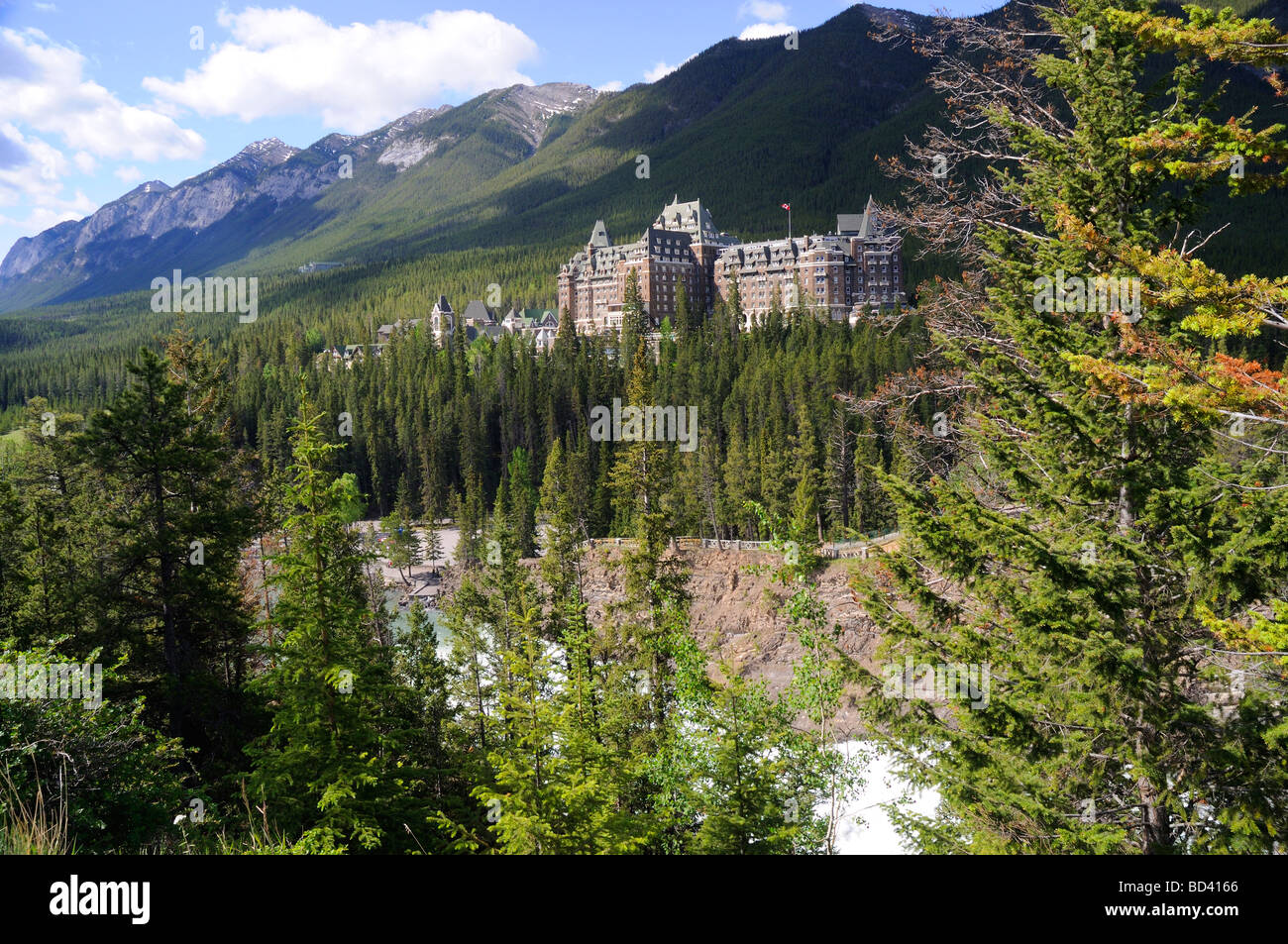 Bow River Falls and the Fairmont Hotel in Banff National Park in ...