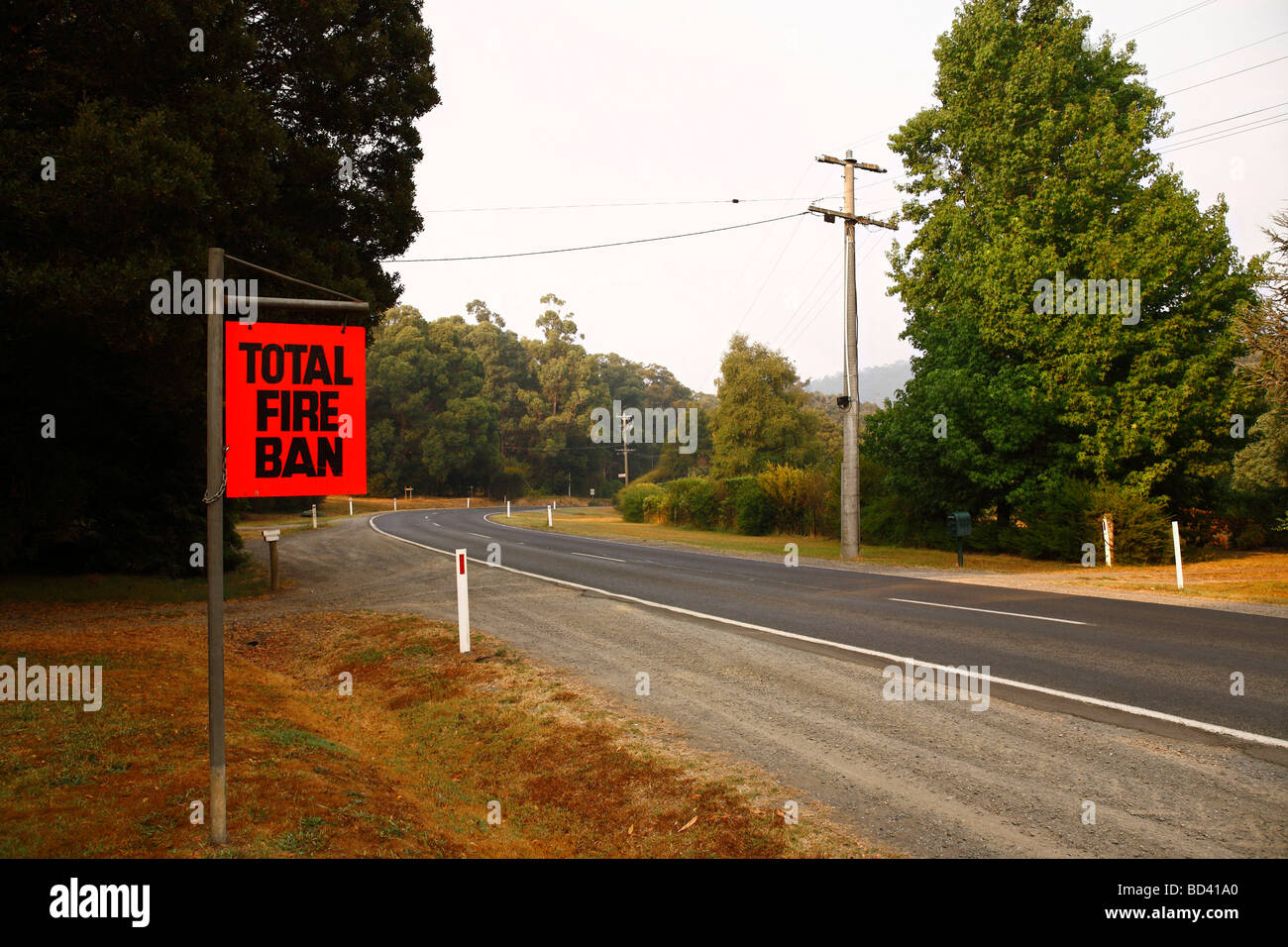 Total fire ban sign Warburton Warburton Valley Victoria Australia Stock