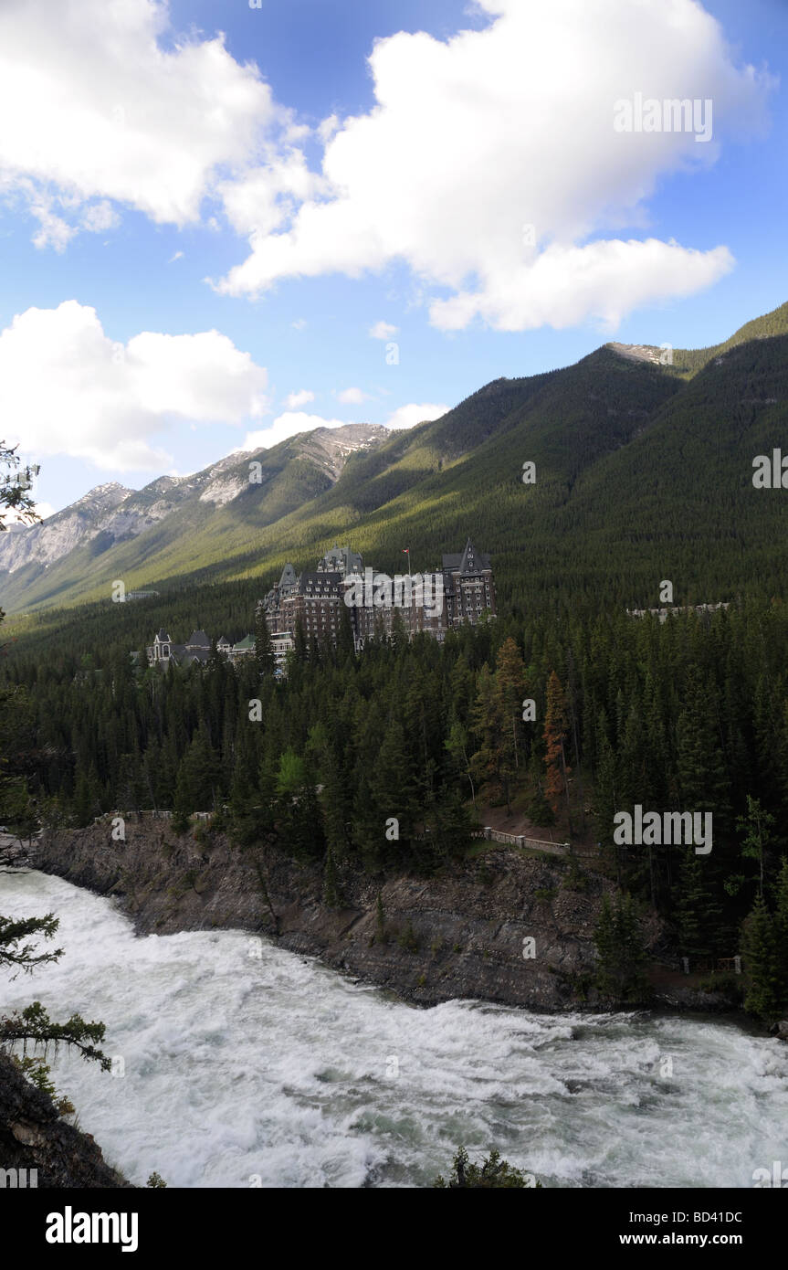 Bow River Falls and the Fairmont Hotel in Banff National Park in ...