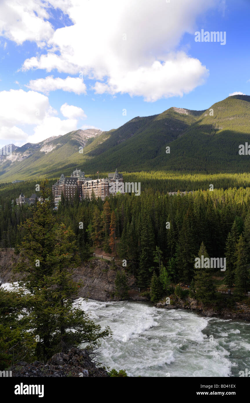 Bow River Falls and the Fairmont Hotel in Banff National Park in ...