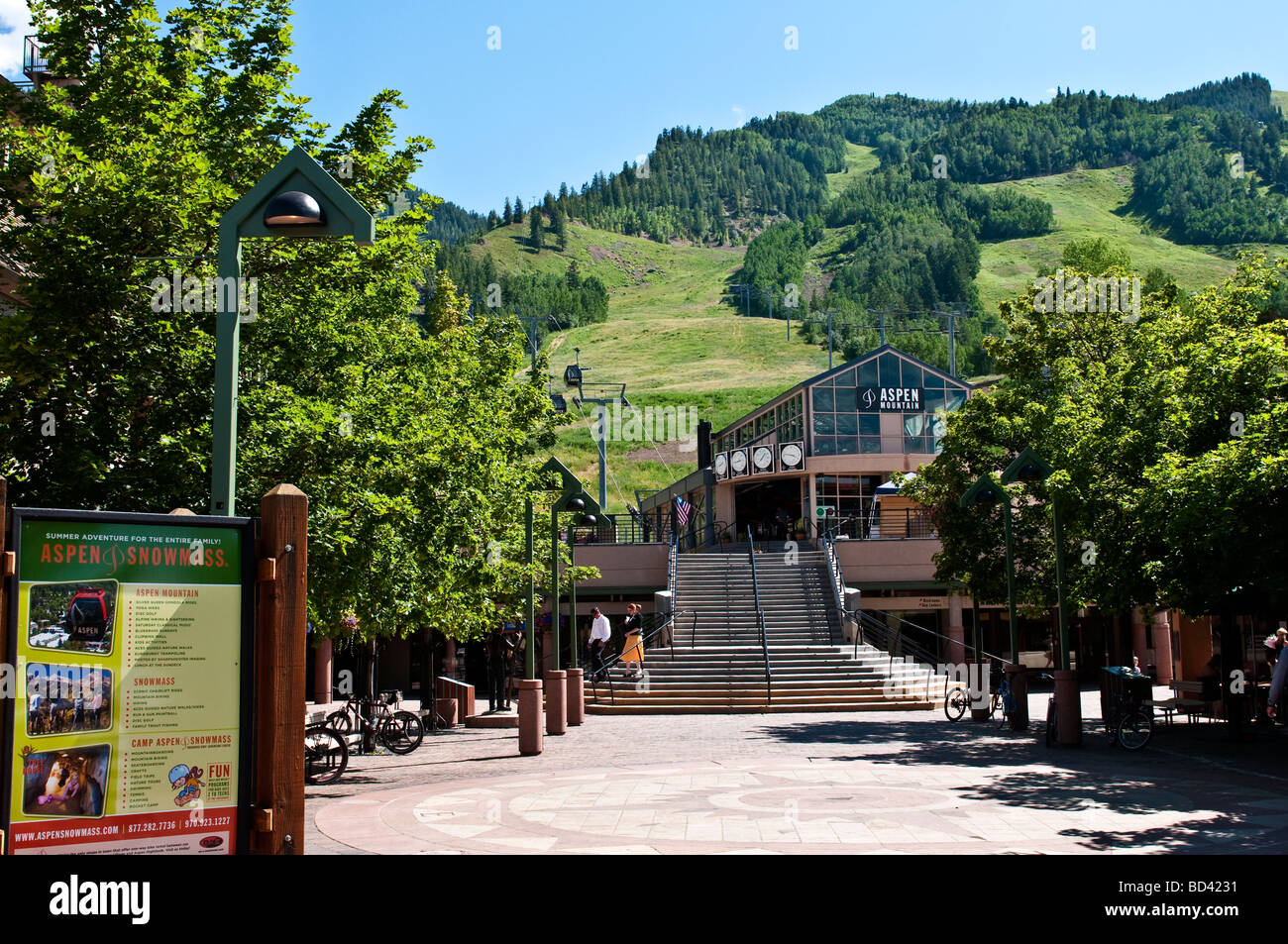 Entrance to Silver Queen Gondola base station in Aspen Colorado on Ajax Mountain Stock Photo