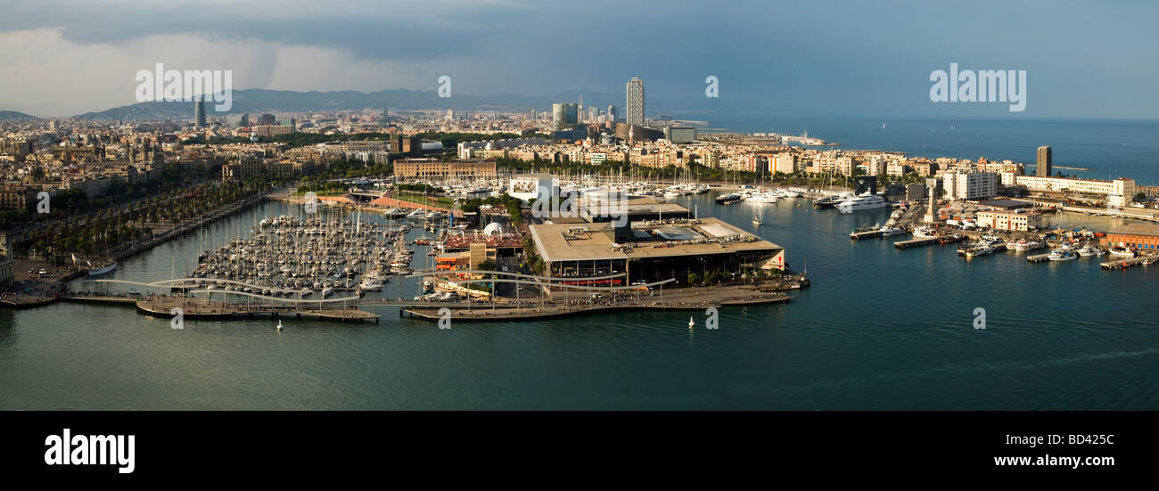 view of Port of Barcelona from the cable car going towards the Montjuic , Barcelona, Spain Stock Photo