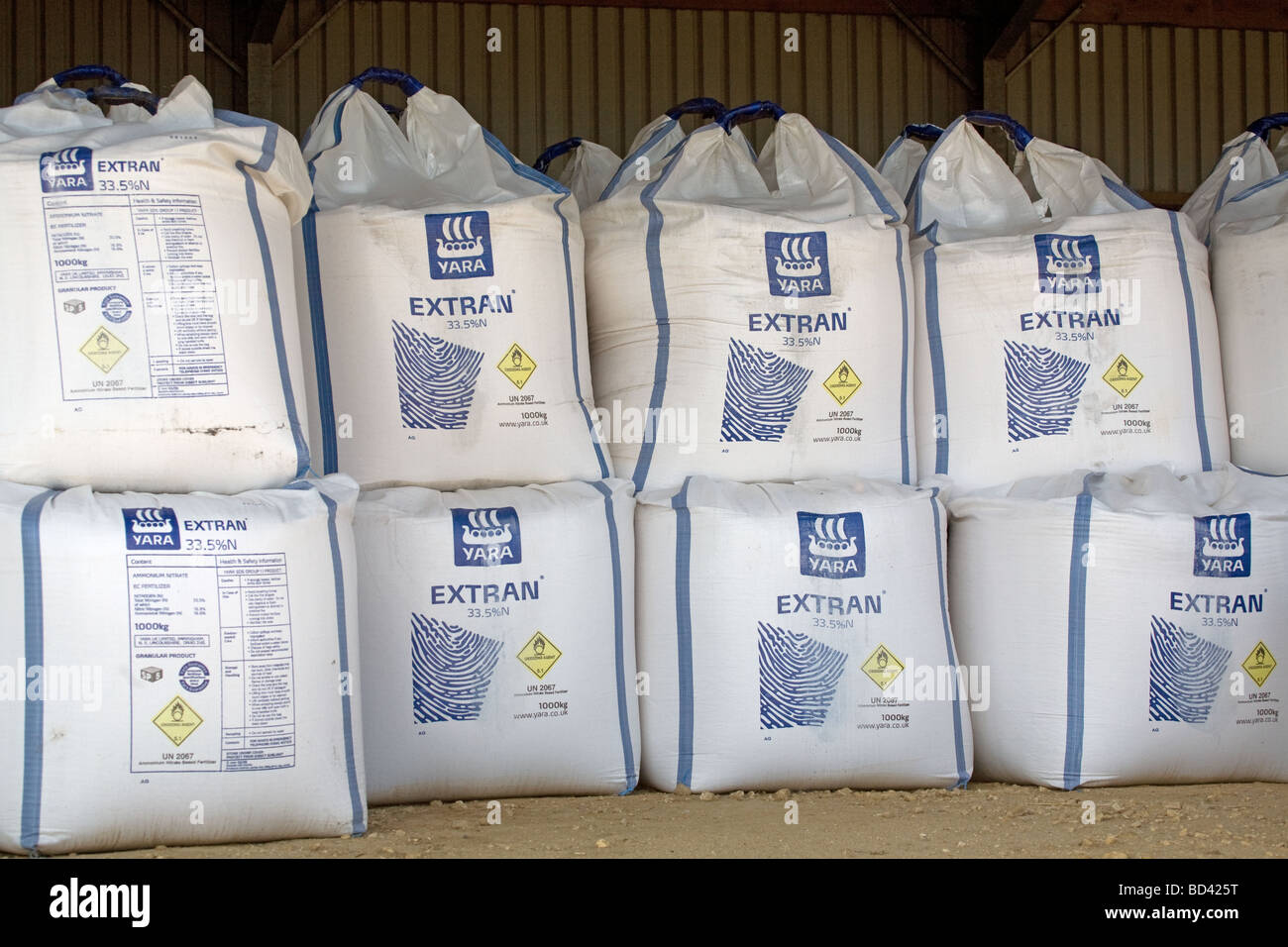 Nitrogen Fertilizers Stored In A Farmers Barn Stock Photo