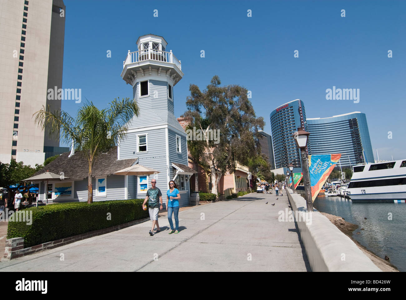 Seaport Village is a shopping and dining complex overlooking the bay in San Diego, California. Stock Photo