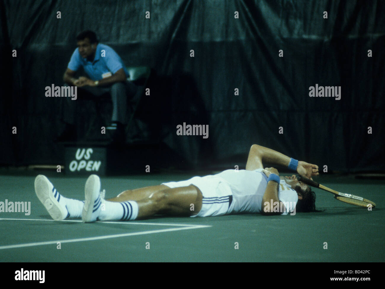 Ilie Nastase ROM during his match against John McEnroe USA at the 1979 US Open Tennis Championships Stock Photo