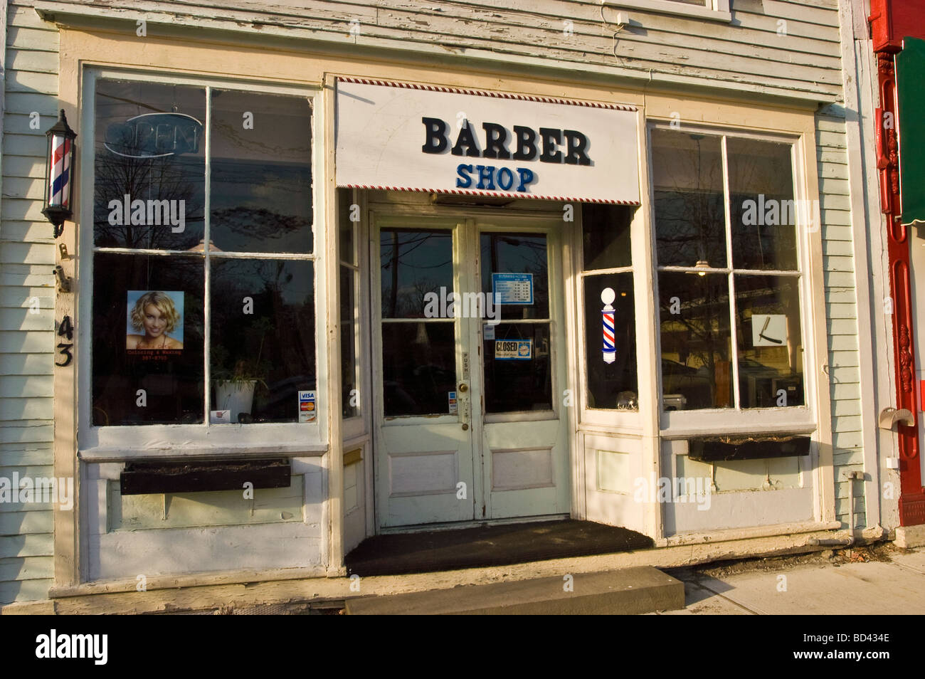 Barber Shop, Trumansburg, , Finger Lakes region, New York, NY, USA, US, United States Stock Photo