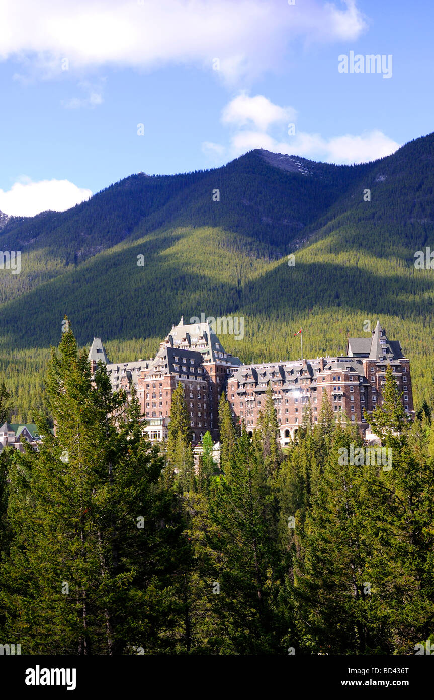 Bow River Falls and the Fairmont Hotel in Banff National Park in ...