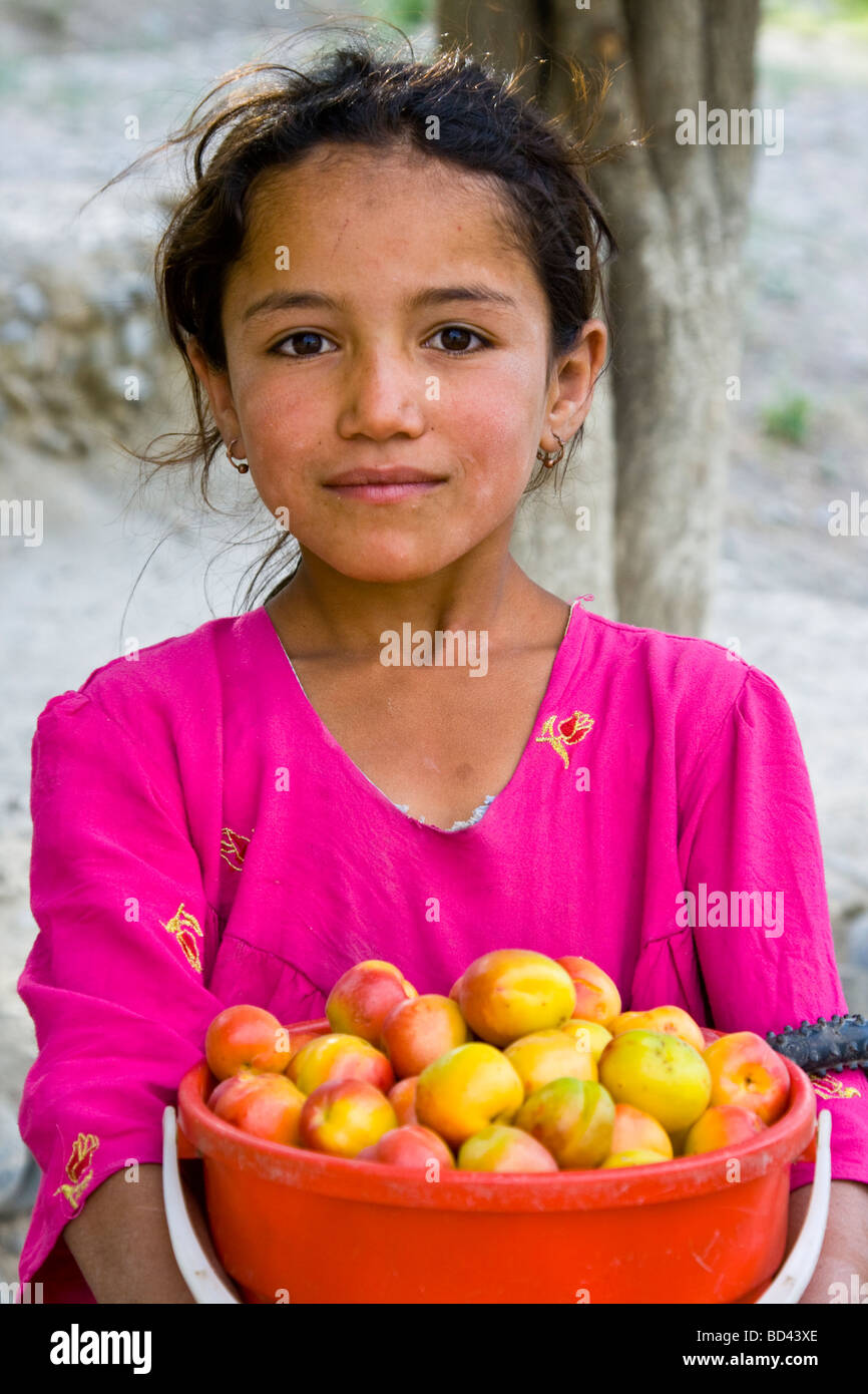 Tajik Girl Selling Apricots Near the Town of Aini Tajikistan Stock Photo