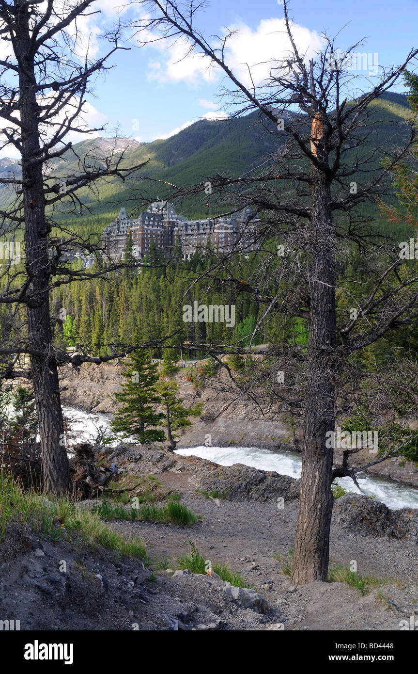 Bow River Falls and the Fairmont Hotel in Banff National Park in ...
