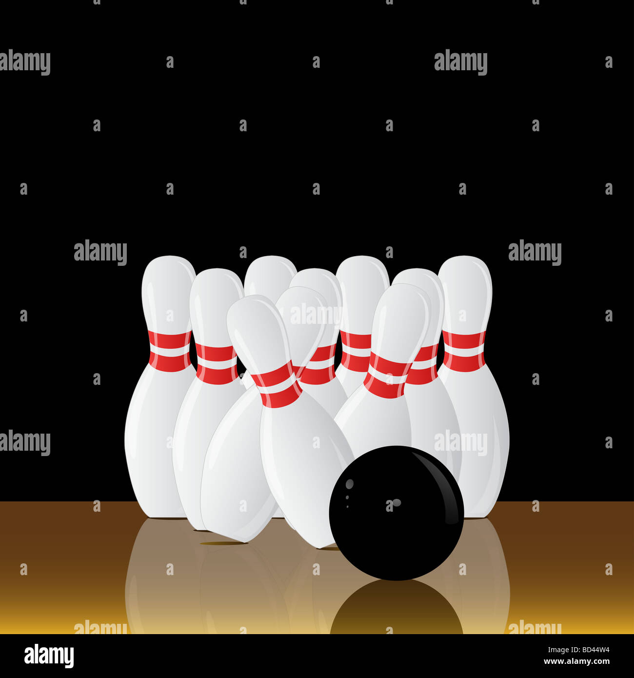 Bowling image with bowling ball knocking over pins Stock Photo Alamy
