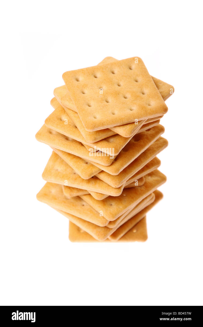 Pile of crackers isolated on white background Stock Photo