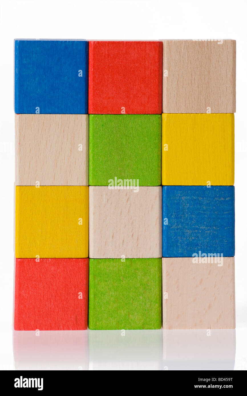 Wooden toy blocks on white background Stock Photo Alamy
