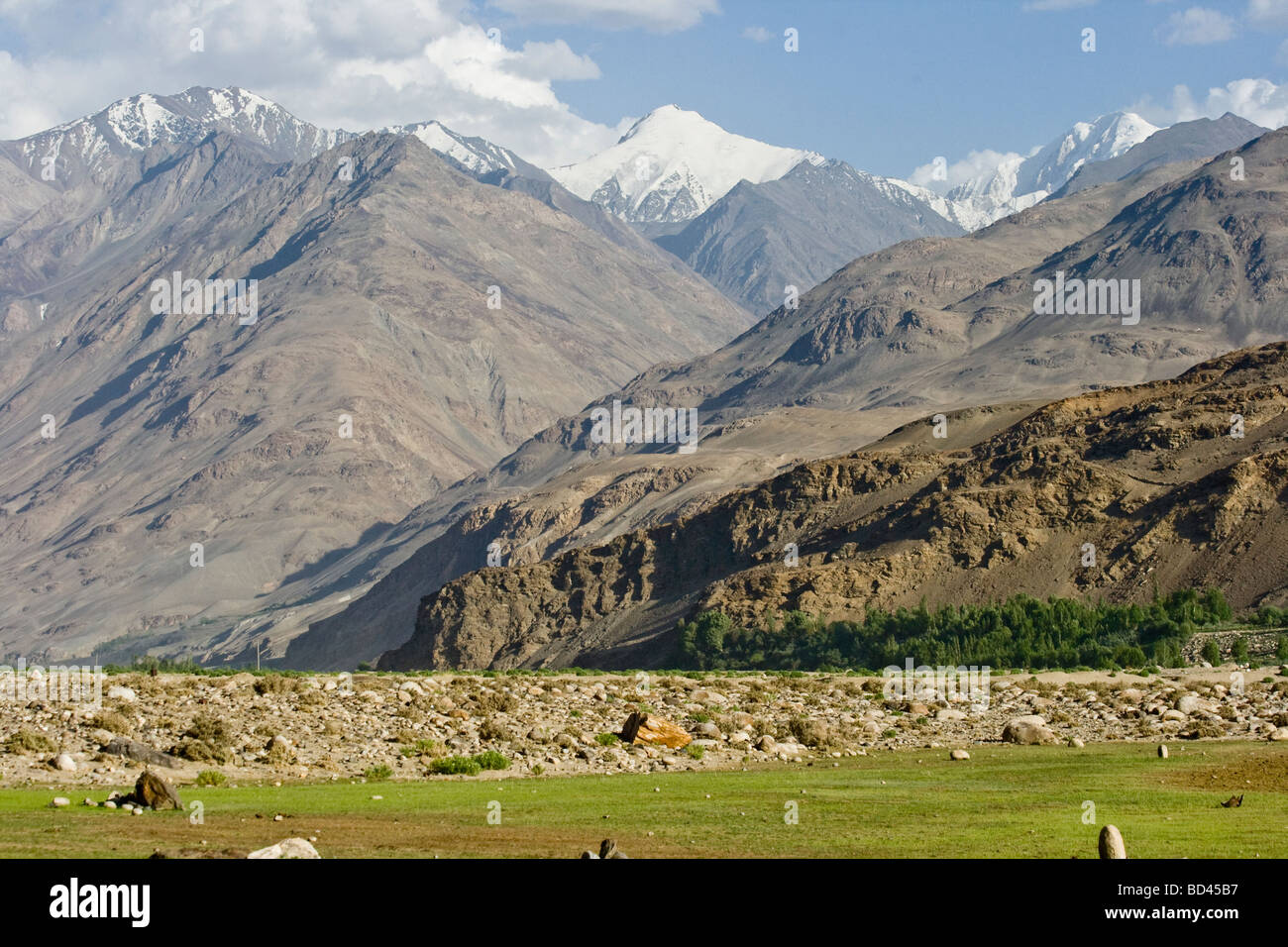 View of Hindu Kush Mountains in Afghanistan from Ishkashim Tajikistan Stock Photo