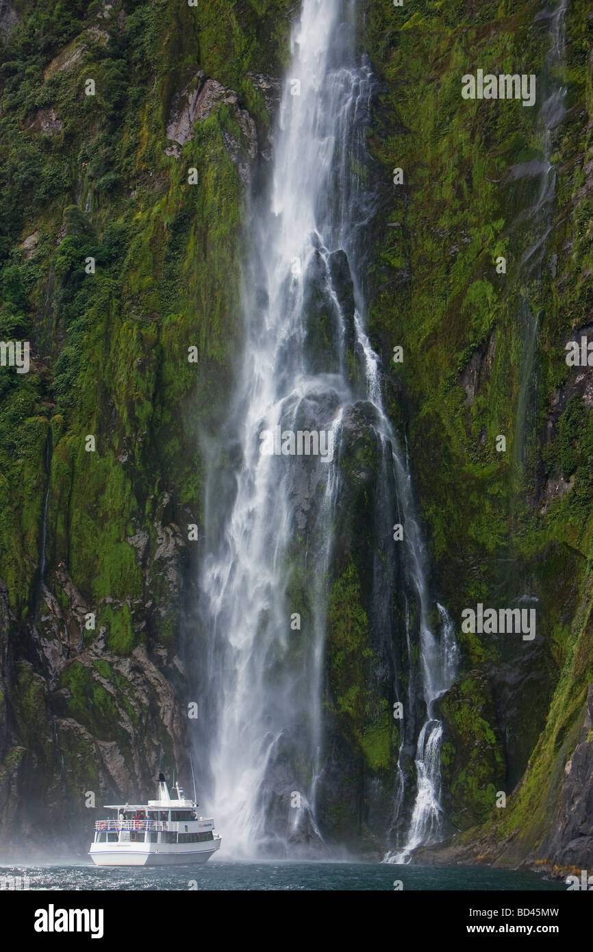 Stirling Falls at Milford Sound South Island New Zealand Stock Photo