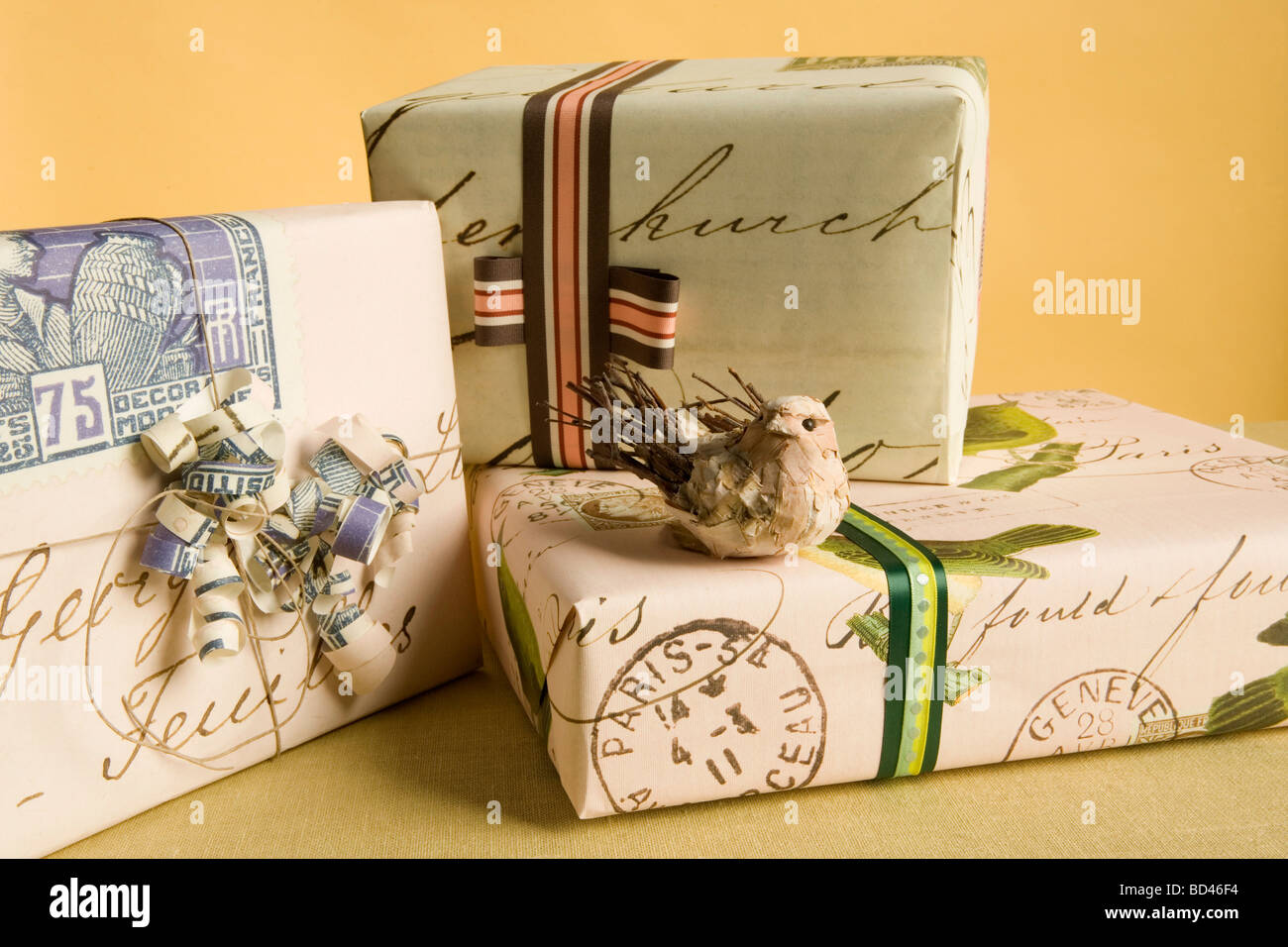 Gifts stacked up at a party Stock Photo
