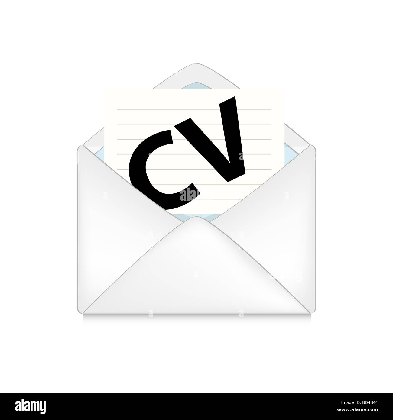 opened envelope with cv on white background Stock Photo Alamy
