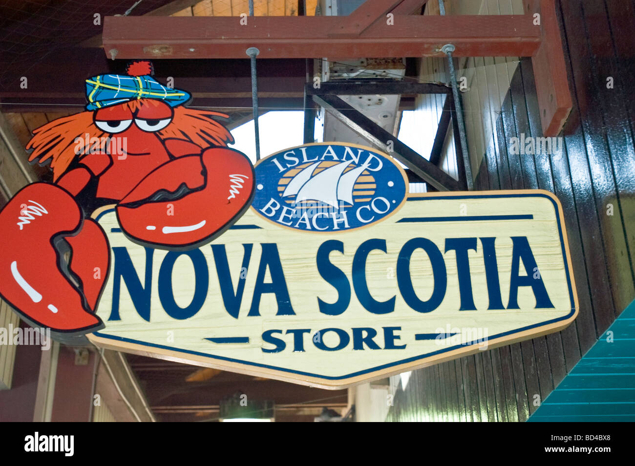 Island Beach Co Nova Scotia Store with red lobster, sigm Halifax Waterfront, Nova Scotia, Canada Stock Photo