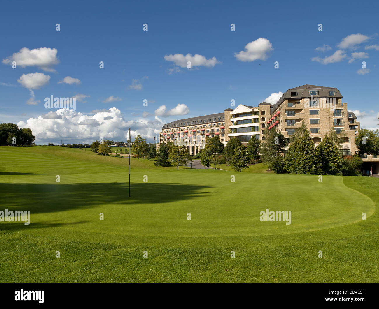 Celtic Manor Resort. Venue of  2010 Ryder Cup Golf  Tournament. Green in foreground Stock Photo