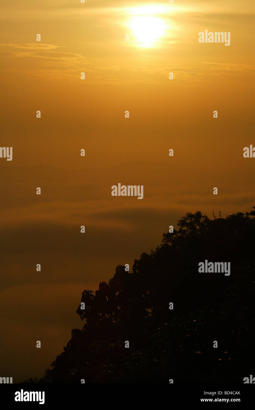 Beautiful sunrise in the pristine rainforest, seen from Cerro Pirre in Darien national park, Darien province, Republic of Panama. Stock Photo
